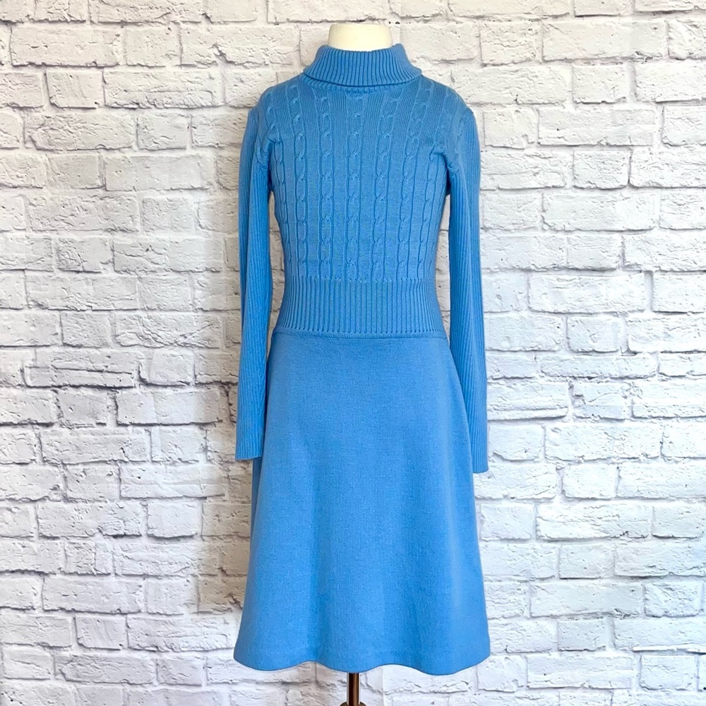 Vintage Garfinkel’s Women’s Blue Wool Sweater Dress Sz 12 1970’s Made In Italy